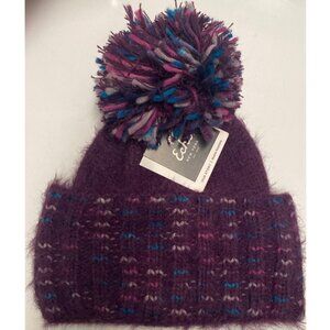 Echo New York knitted hat with pompom and trim.